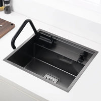 Mini Évier de Cuisine 50 x 45 cm avec Couvercles, Inox ou Noir