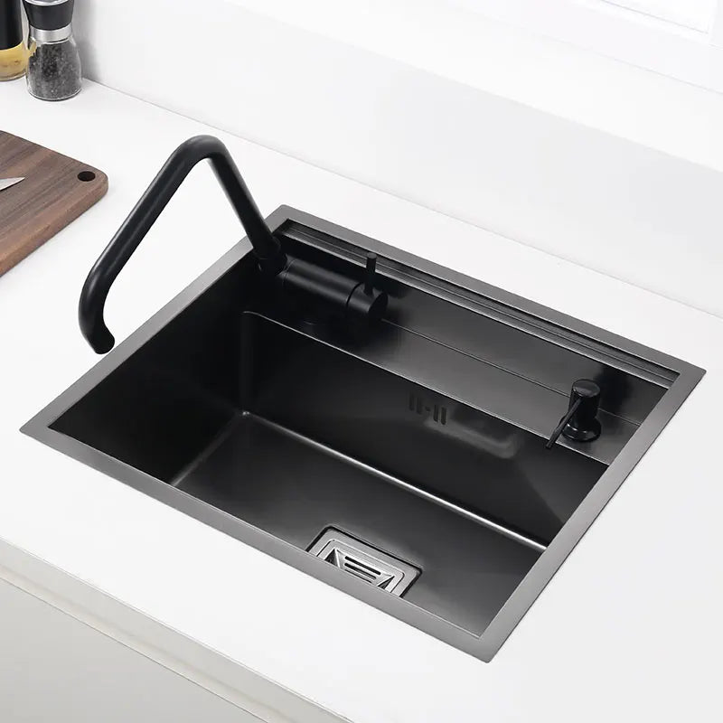 Mini Évier de Cuisine 50 x 45 cm avec Couvercles, Inox ou Noir