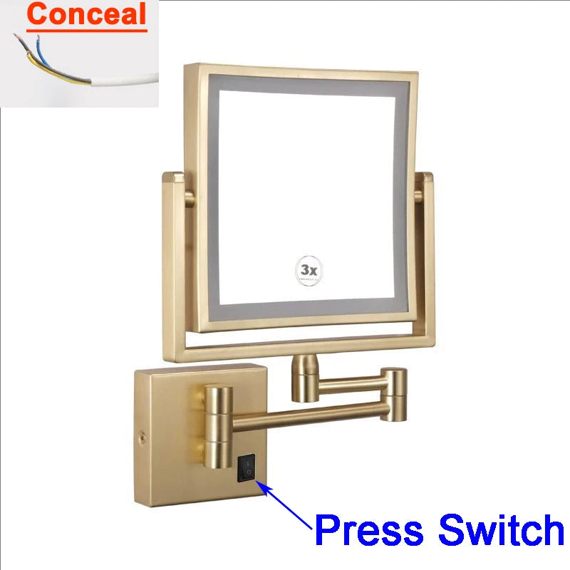 Miroir Grossissant LED Mural Bras Extensible Carré 3X