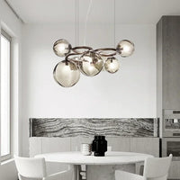 Suspension Cuisine Globes Verre sur Anneaux, 5, 7 ou 9 Têtes