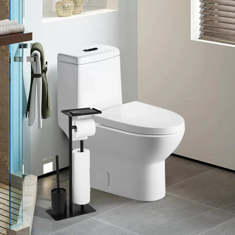 Porte-Papier Toilette sur Pied Noir avec Étagère, Option Brosse WC