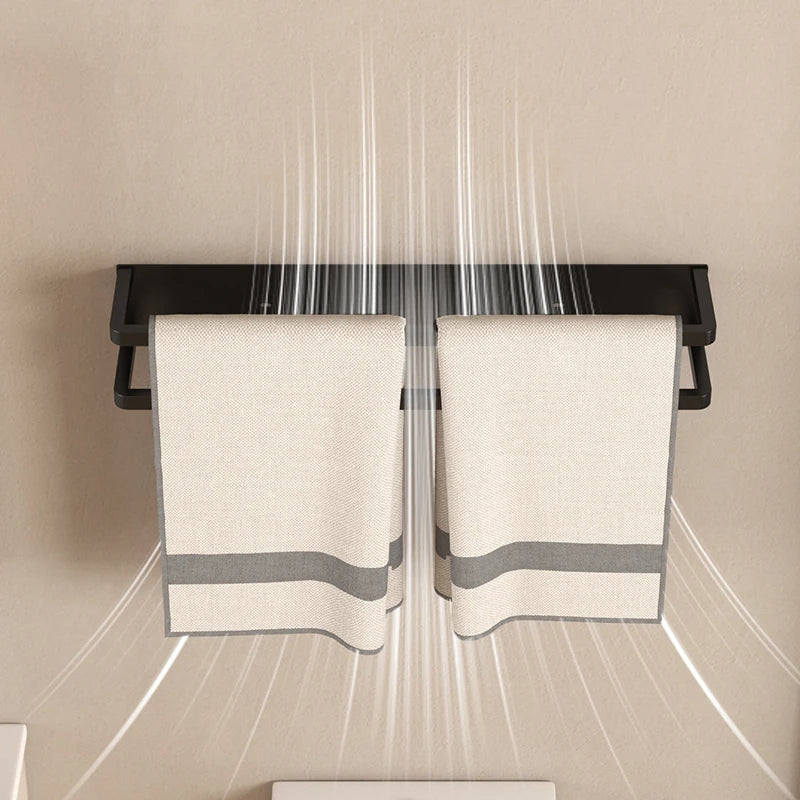 Porte-Serviette Mural Noir Sans Perçage pour Serviettes Roulées, 40 ou 50 cm