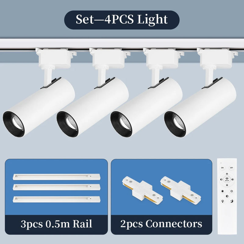 Spot LED sur Rail Dimmable, Kit 3 à 8 Spots 20 W avec Télécommande