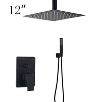 Douche Encastrable Noir Mat Pluie Carrée 20 à 40 cm avec Douchette