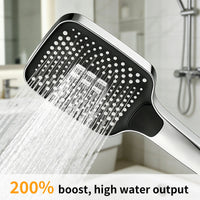 Pommeau de Douche à Main Carré Noir et Chromé 3 Modes, Économie d'Eau