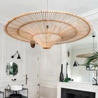 Suspension Cuisine Rotin Chapeau de Paille Wabi-Sabi, Ø 60 à 120 cm