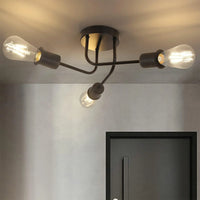 Plafonnier Cuisine Industriel Noir 3 ou 4 Lumières E27, Style Rétro