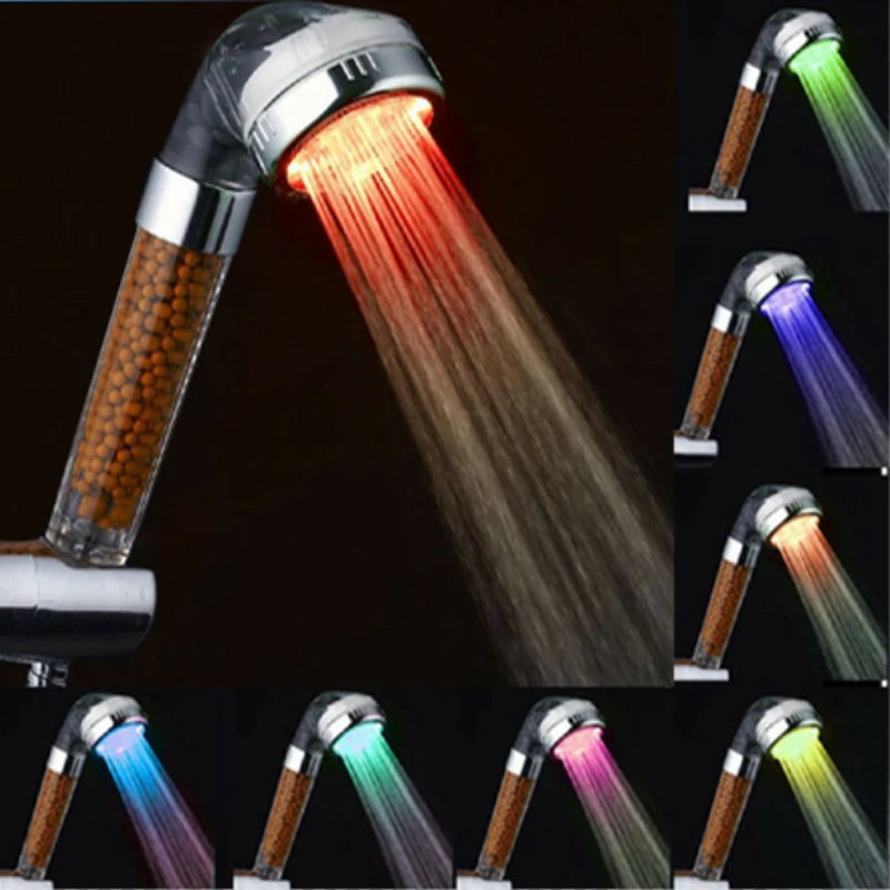 Pommeau de Douche LED avec Billes Minérales Filtrantes, 3 ou 7 Couleurs