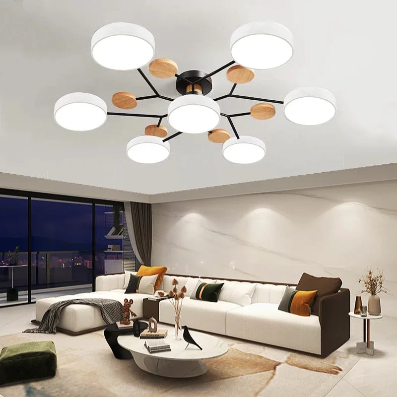 Plafonnier LED Nordique Bois, 1 à 7 Têtes, 4 Coloris