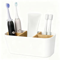 Porte-Brosse à Dents Bambou 5 Compartiments Blanc ou Noir 19 cm