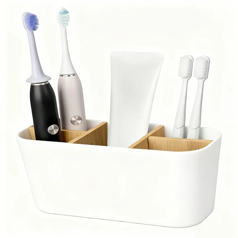 Porte-Brosse à Dents Bambou 5 Compartiments Blanc ou Noir 19 cm