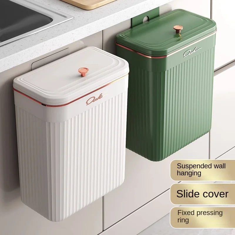 Poubelle de Cuisine Suspendue avec Couvercle Coulissant, Blanc ou Vert, 2 Hauteurs