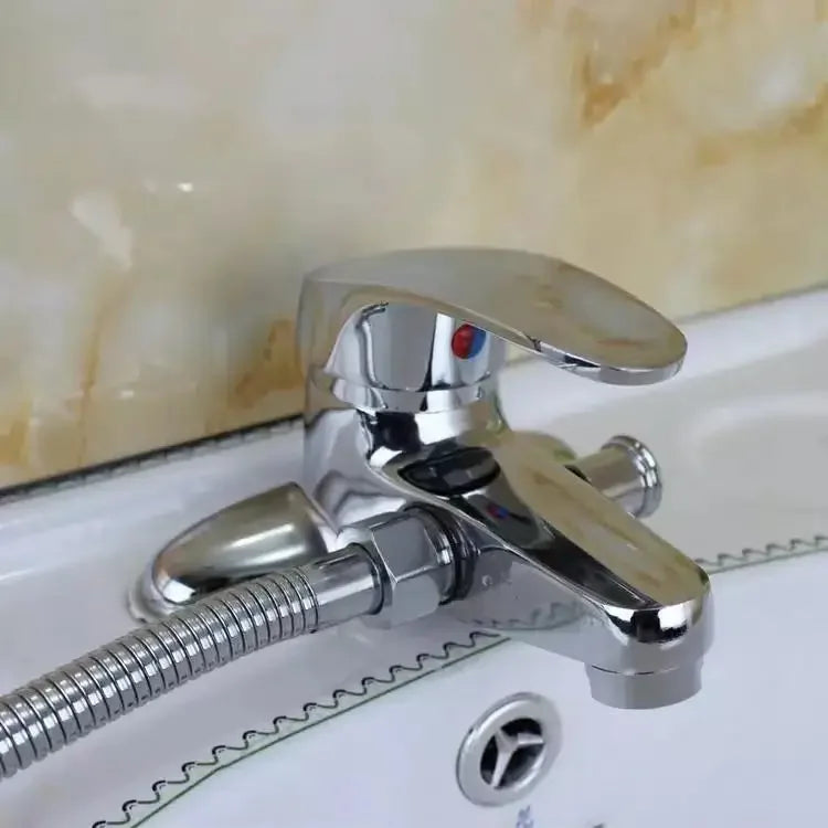 Robinet de Baignoire Chromé avec Sortie Douchette 2 Trous