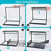 Rangement Sous Évier Coulissant 2 Niveaux Blanc ou Noir, Organisateur d'Armoire
