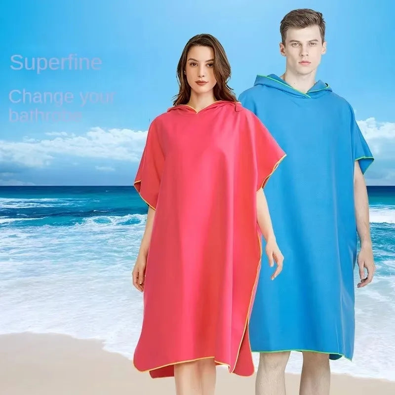 Peignoir Poncho de Bain Adulte à Capuche, Microfibre Séchage Rapide