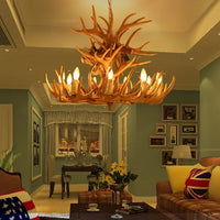 Lustre Suspension Cuisine Bois de Cerf en Résine, 4 à 9 Lumières