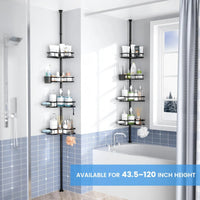 Étagère de Douche d'Angle Télescopique Noire 4 Niveaux, 110 à 305 cm