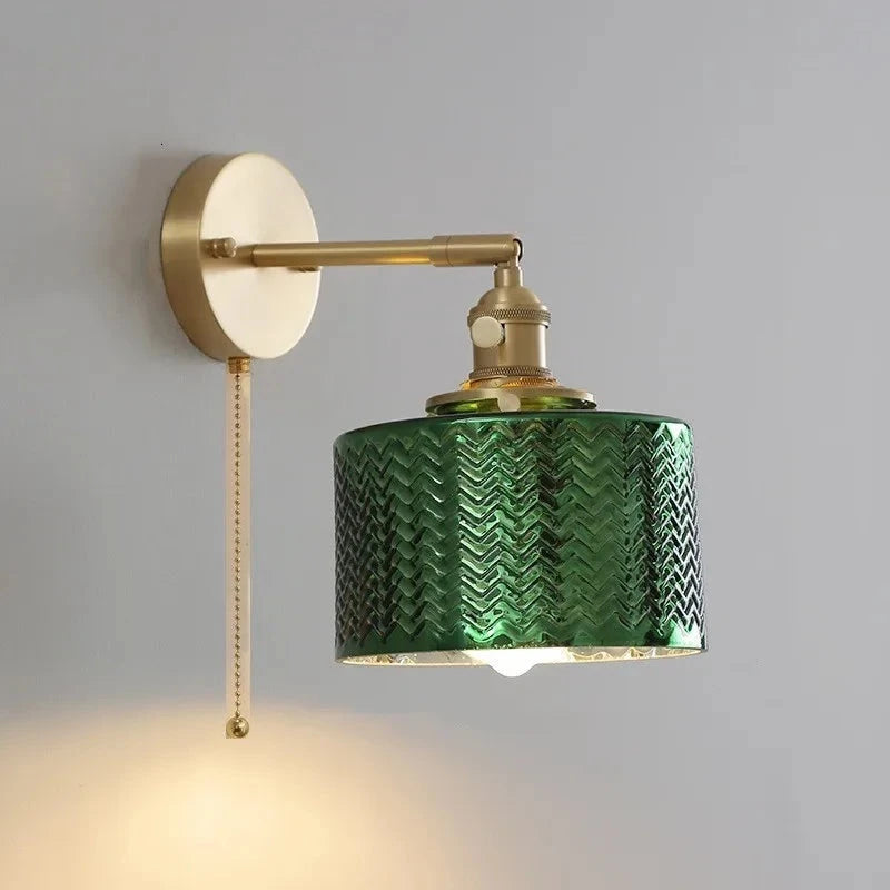 Applique Salle de Bain Verre Vert Cuivre avec Interrupteur Style Nordique
