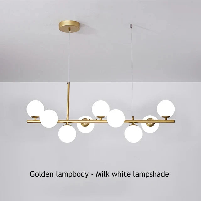 Suspension Cuisine Îlot Globes Verre, 7 à 11 Têtes, Lumière 3 Teintes