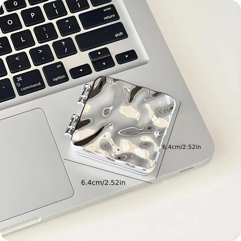 Miroir de Poche Carré Pliant à Relief Ondulé, Violet ou Argent