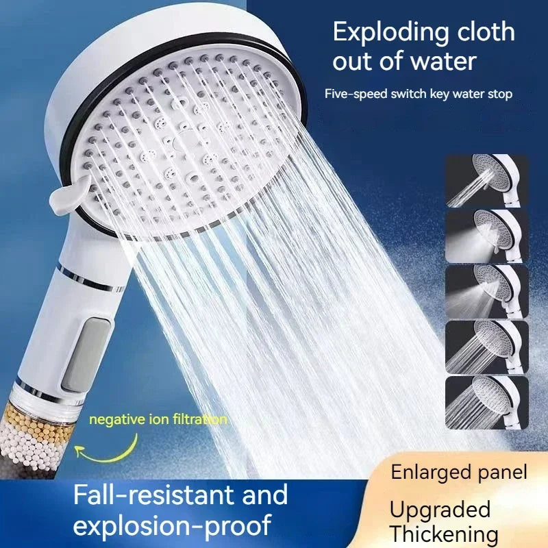Pommeau de Douche Filtrant 5 Jets Stop Eau Haute Pression 12 cm