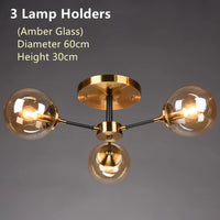 Plafonnier Cuisine Design à Globes en Verre 3 à 10 Lampes, Doré
