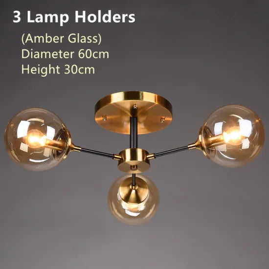 Plafonnier Cuisine Design à Globes en Verre 3 à 10 Lampes, Doré