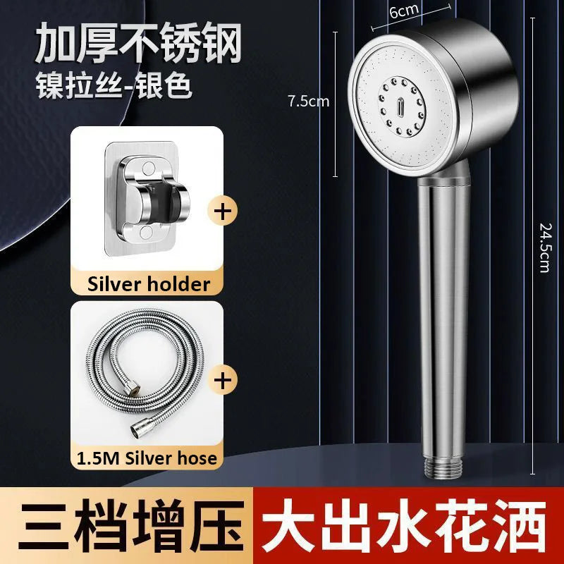 Pommeau de Douche Inox Brossé Haute Pression 3 Modes
