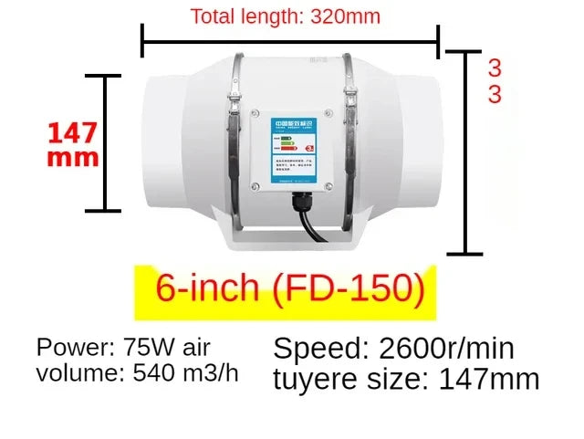 Extracteur d'Air en Ligne Silencieux, 120 à 540 m³/h, Salle de Bain