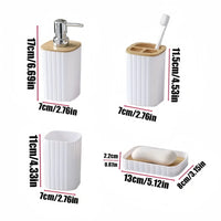 Ensemble Accessoires Salle de Bain Blanc et Bambou, 4 Pièces