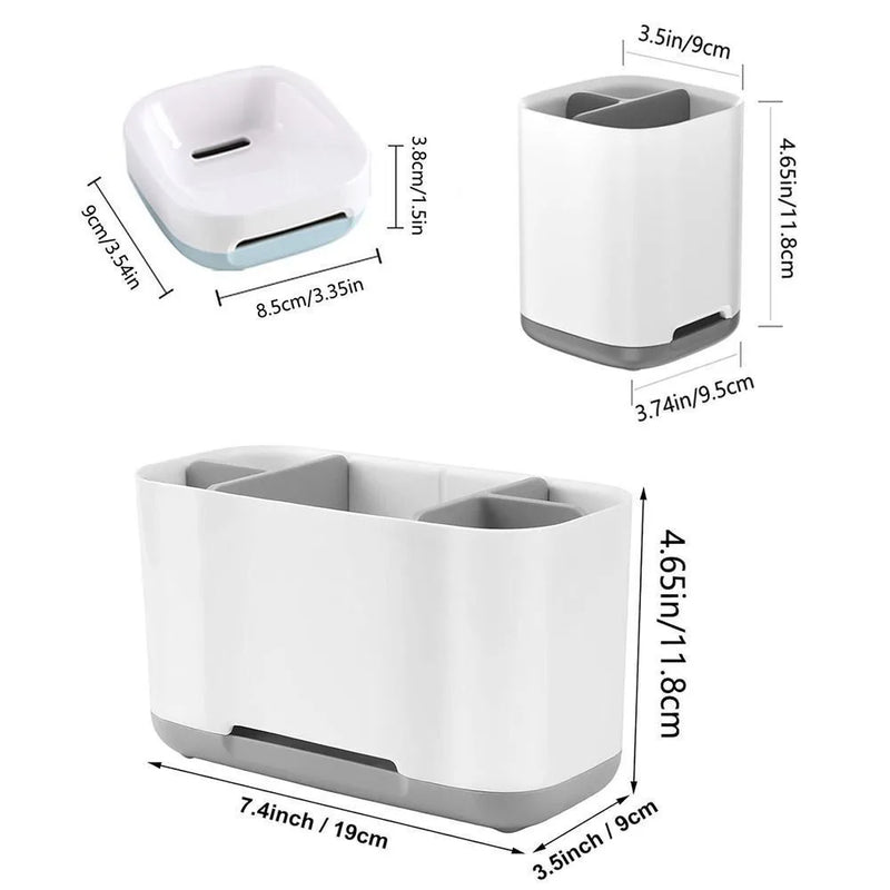 Porte-Brosse à Dents, Gobelet et Porte-Savon Blanc à la Pièce
