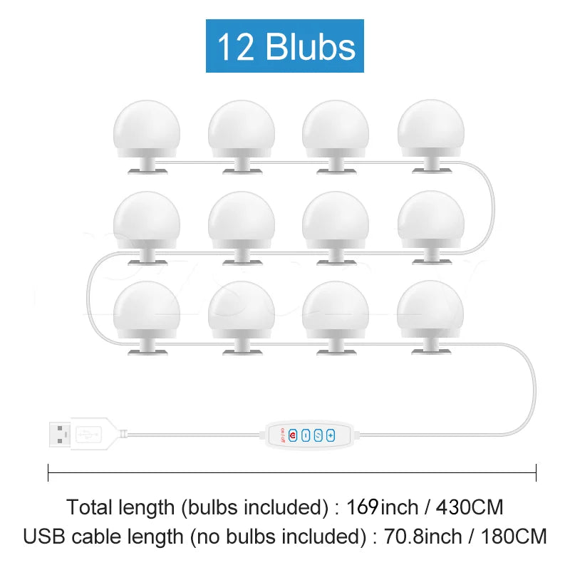 Kit d'Ampoules LED Hollywood pour Miroir, 6, 10 ou 12 Ampoules, USB