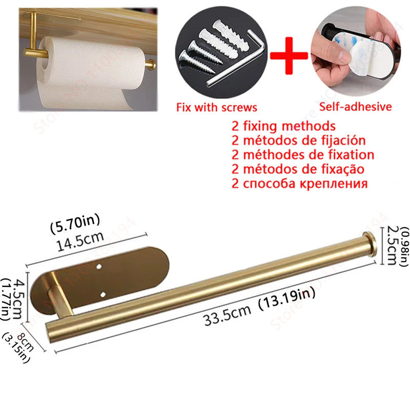 Accessoires Salle de Bain Adhésifs Sans Perçage Noir, Doré ou Argent à la Pièce, 24 Articles