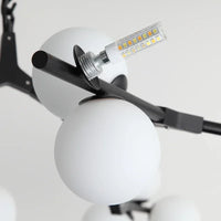 Lustre Suspension Cuisine Branches et Globes de Verre, Doré ou Noir