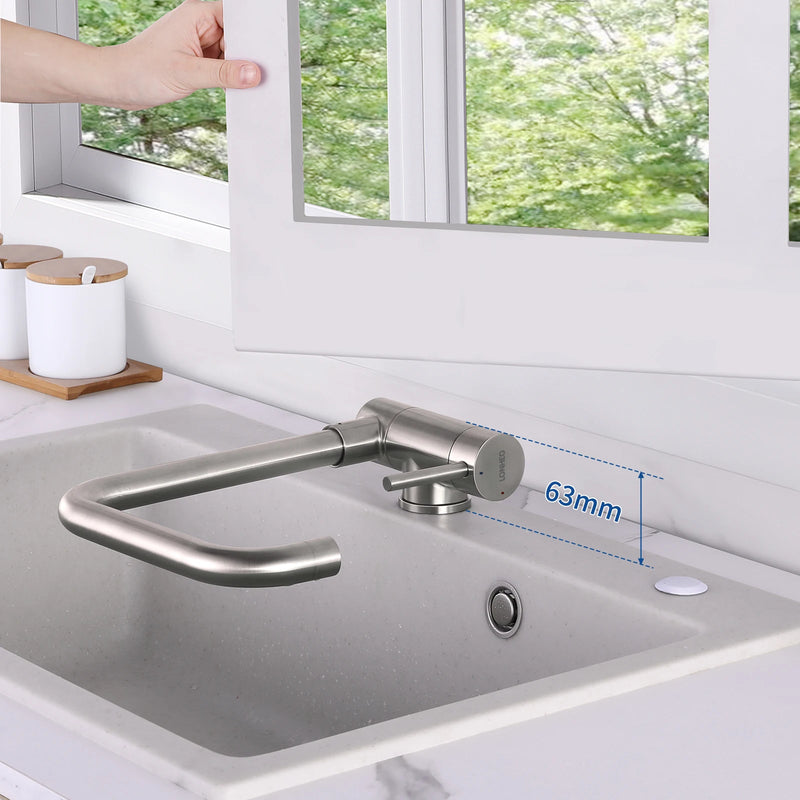 Mitigeur Cuisine Rabattable Inox 304 Brossé, Pivotant 360° pour Évier sous Fenêtre