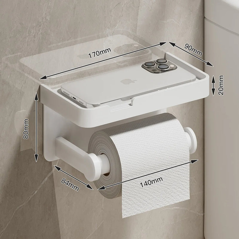 Porte-Papier Toilette Mural Blanc, Noir ou Gris avec Tablette, 1 ou 2 Rouleaux