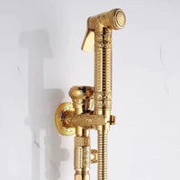 Douchette WC Laiton Doré ou Bronze Antique à Manche Ouvragé et Robinet