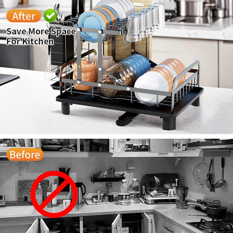 Égouttoir à Vaisselle Extensible 2 Niveaux à Évacuation Pivotante