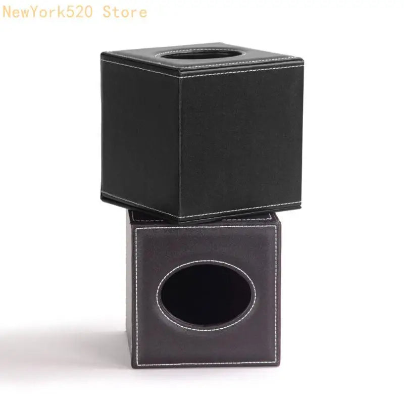 Boîte à Mouchoirs Carrée en Cuir PU Noir 13,5 cm