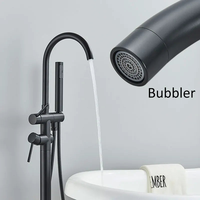 Robinet de Baignoire sur Pied Noir Mat Bec Pivotant