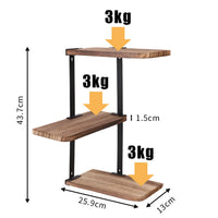 Étagère d'Angle Murale 3 Niveaux Bois et Métal Noir, 44 cm