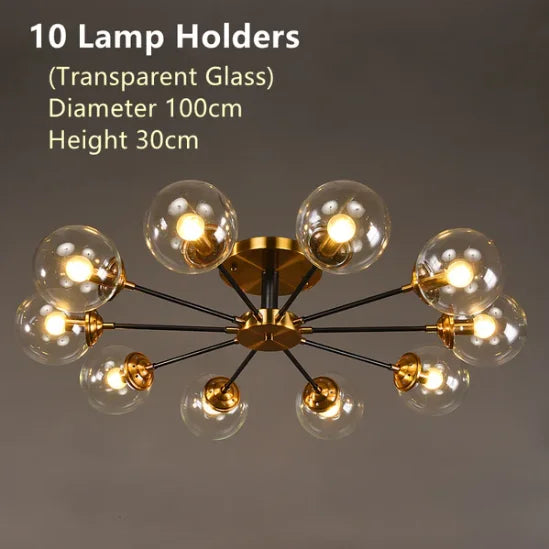 Plafonnier Cuisine Design à Globes en Verre 3 à 10 Lampes, Doré