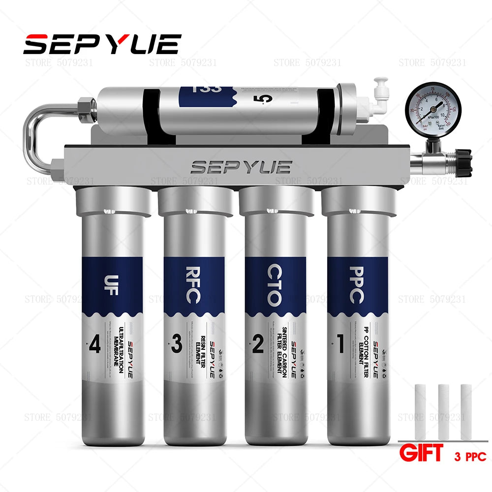 Filtre à Eau Sous Évier Inox 5 Étages, Manomètre et Ultrafiltration