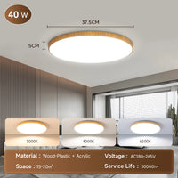 Plafonnier LED Salle de Bain Bois, Puissance et Teinte au Choix