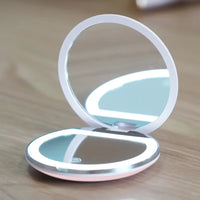 Miroir de Poche LED Rond Pliant Grossissant 2x, Blanc ou Rose