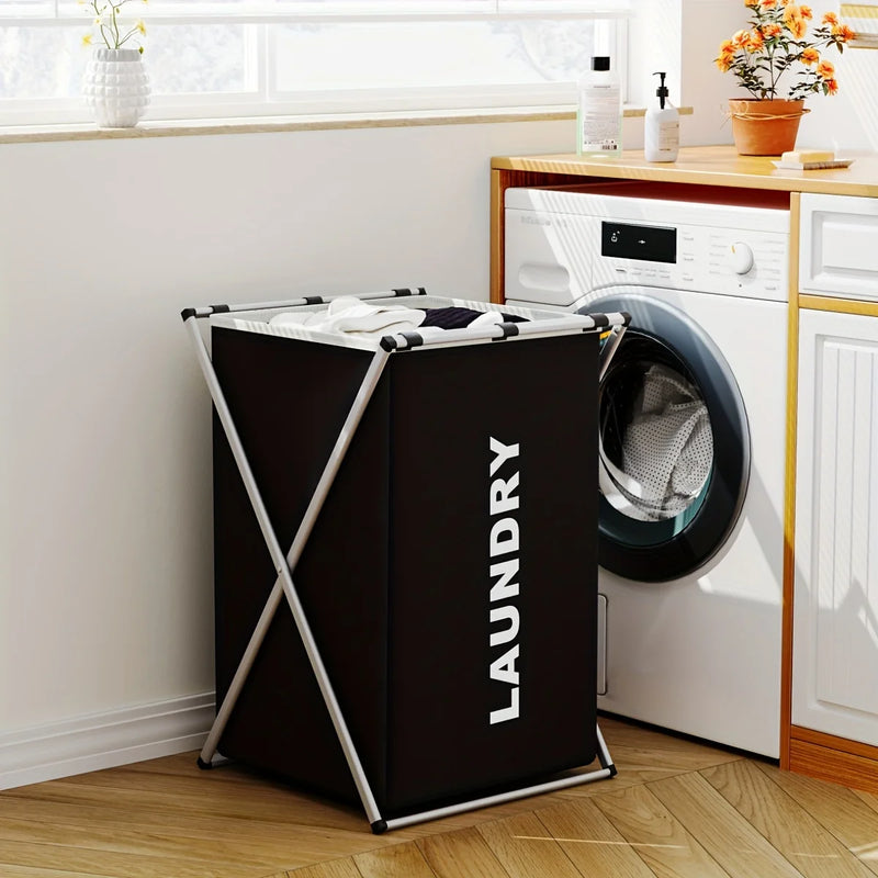 Panier à Linge Pliable 1 à 3 Compartiments, Cadre en X, Noir ou Gris
