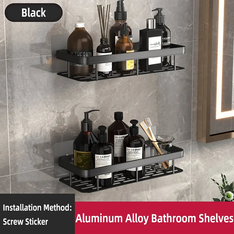 Étagère de Douche d'Angle Aluminium Noir