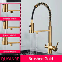 Mitigeur Cuisine 3 Voies à Ressort avec Douchette Extractible et Eau Filtrée