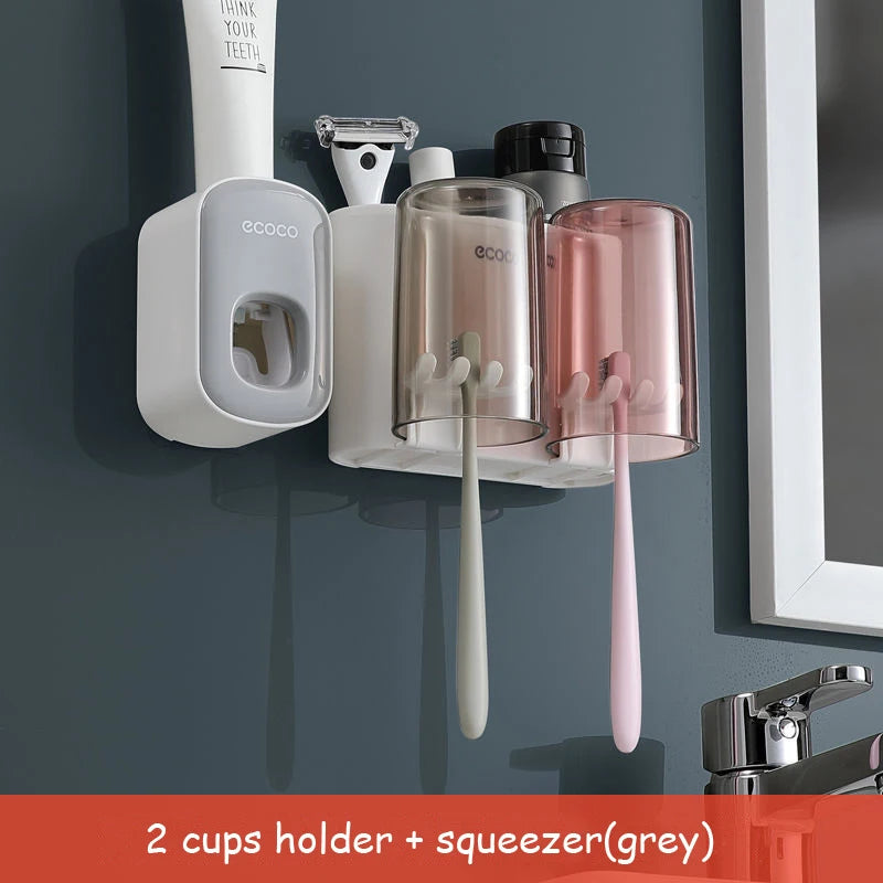 Porte-Brosse à Dents Mural Sans Perçage, 2 à 4 Gobelets, Distributeur Optionnel