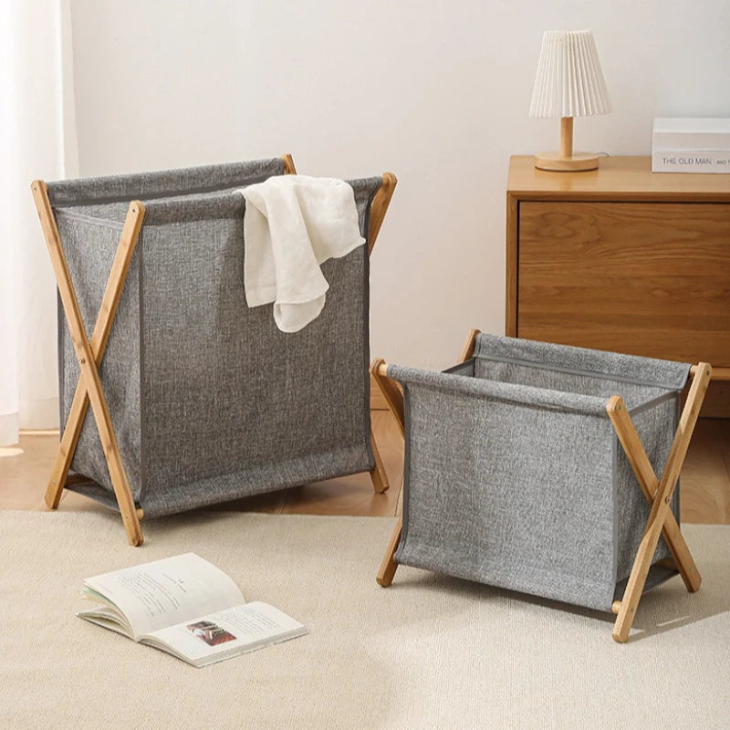 Panier à Linge Pliable en Bambou Structure X 40 cm